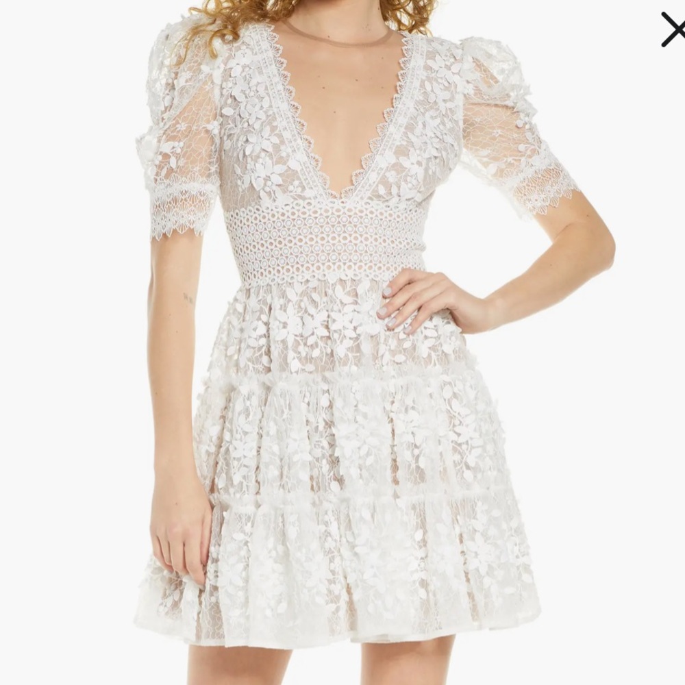 Bronx and Banco Megan White Floral Lace Mini Dress – XS